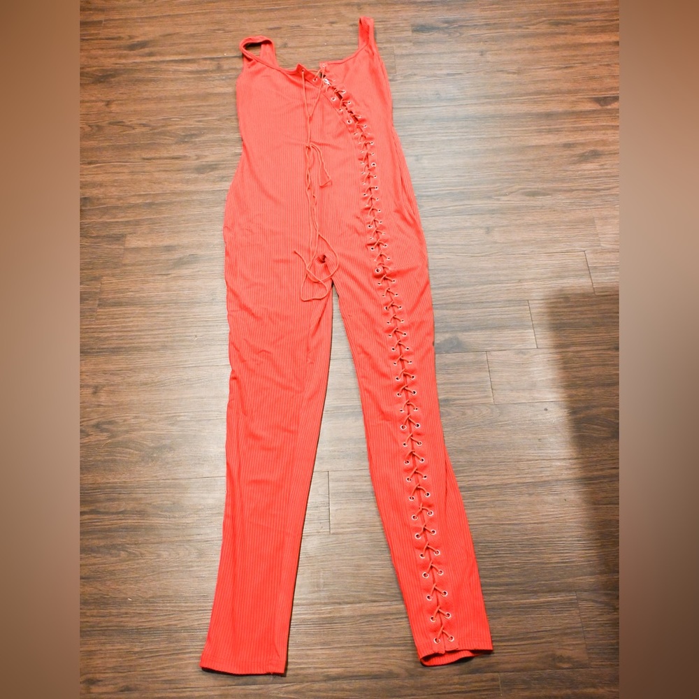 The Baddie Factory -  Red lace up Amara Jumpsuit